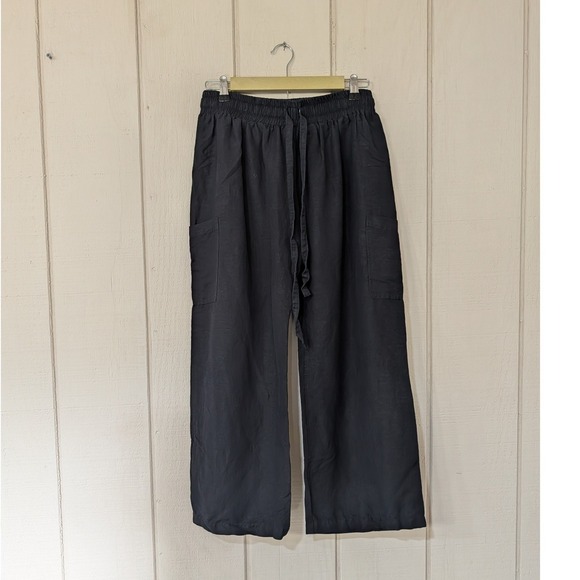 Morijana Pants - Morijana Jackie Black Linen Blend Wide Leg Cargo Pants Lagenlook Coastal S